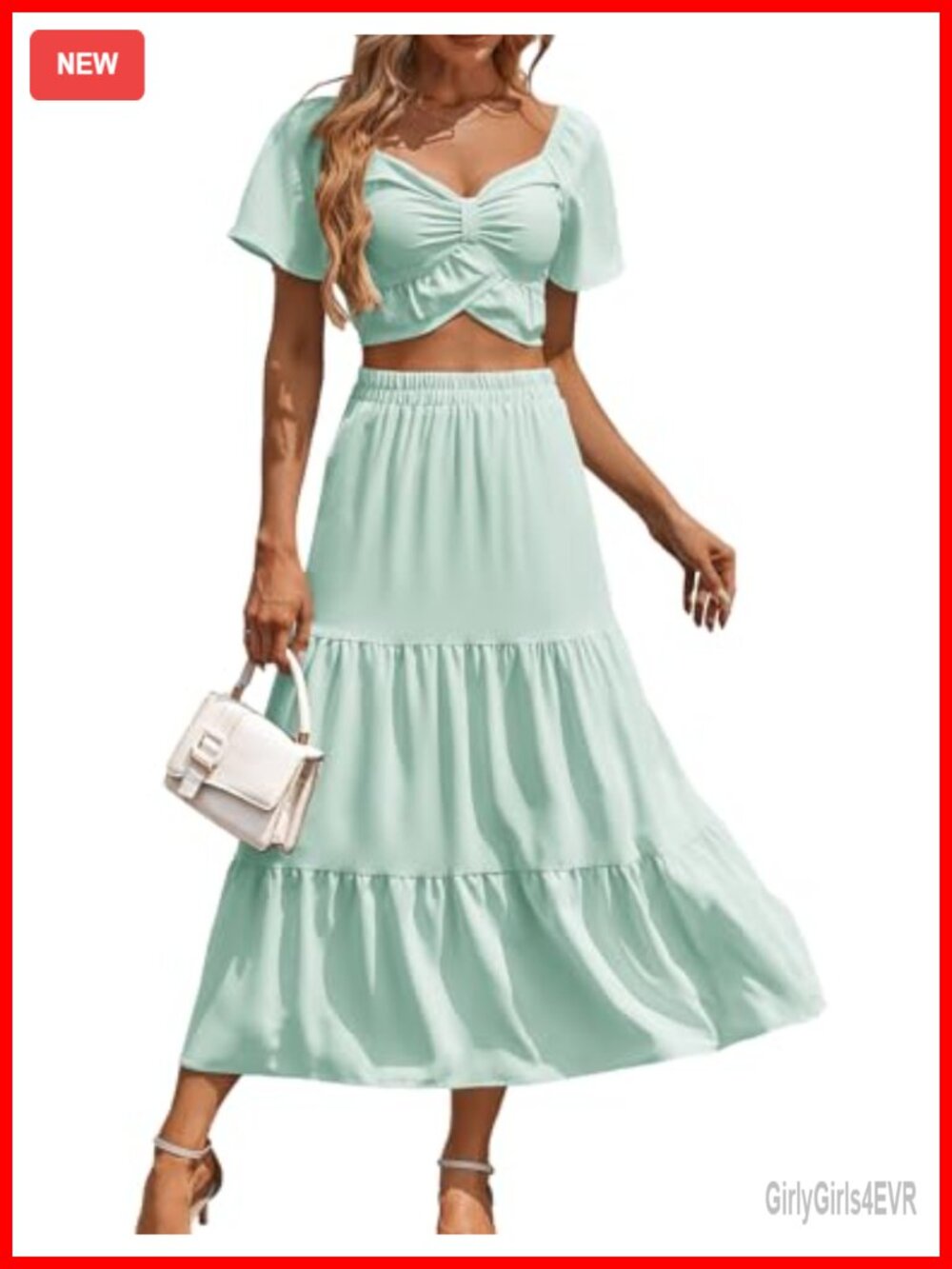 2 Piece Skirt Set Floral Maxi Smocked Top A-Line Summer Beach